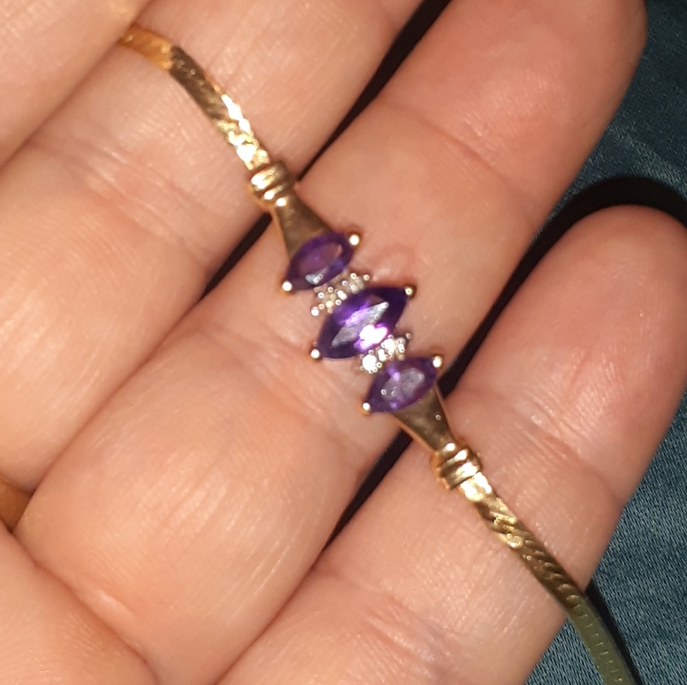 14k Amethyst and Diamond Herringbone Bracelet